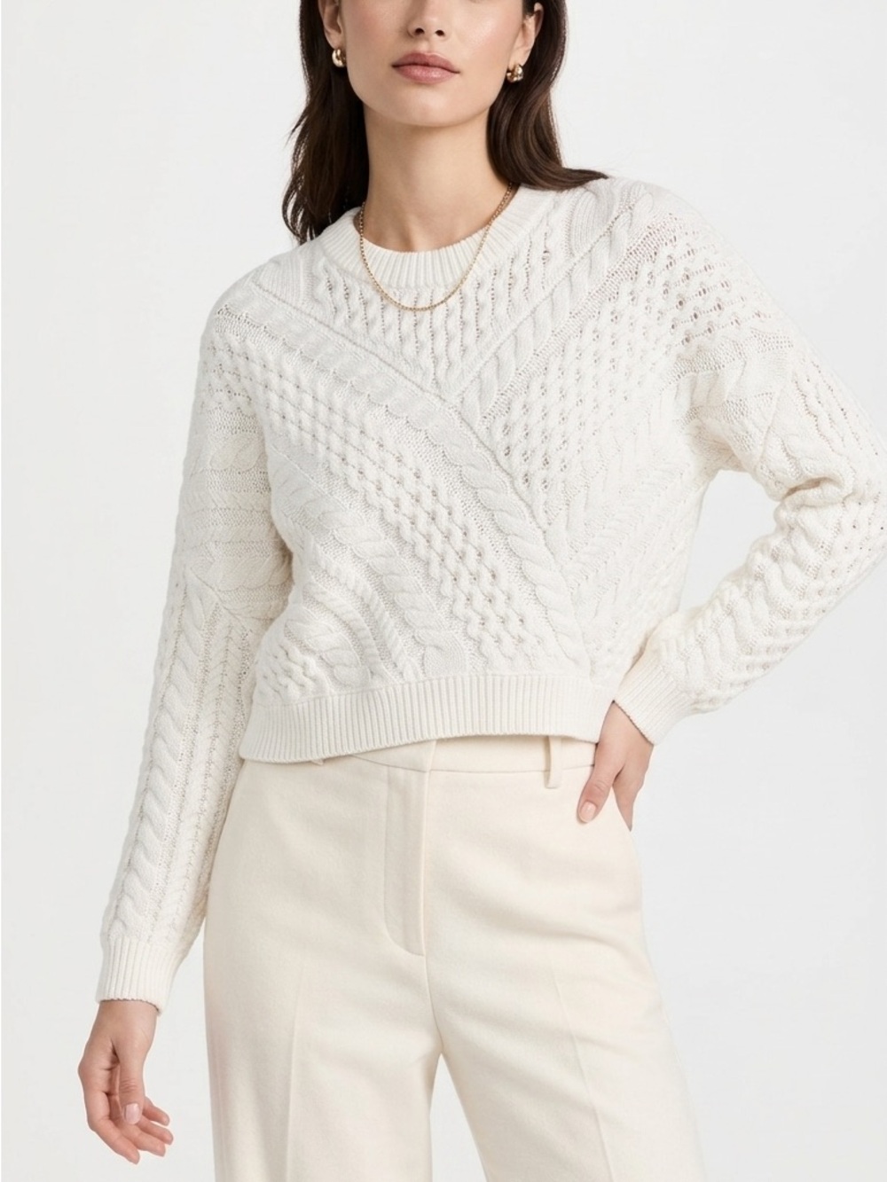 Jessica Simpson Cream Cable Knit Crewneck Sweater